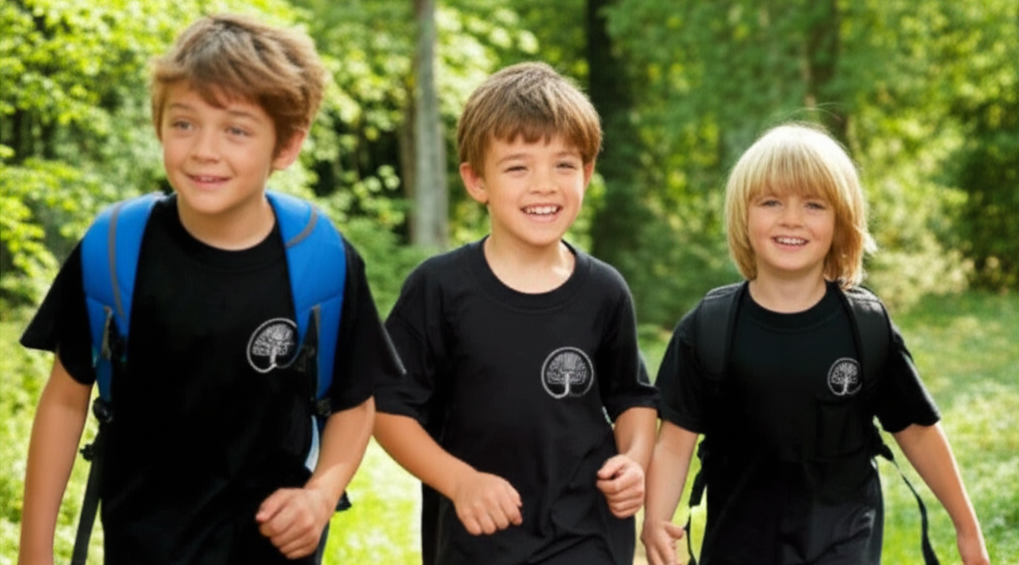 Children hiking outdoors with Odyssey of Faith